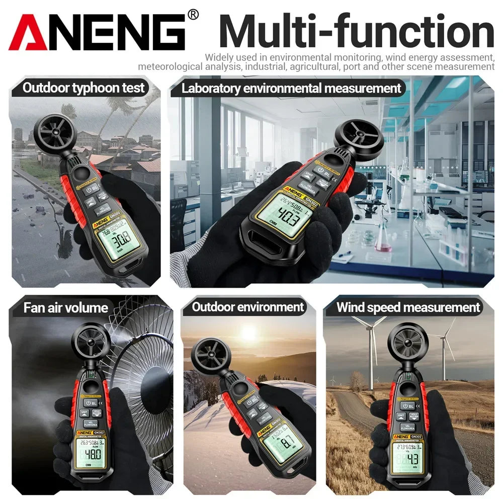 GN302 Handheld Anemometer 9999 Count Digital 0.4~30.00M/S Wind Speed Meter -20.0C~60.0C Temperature Tester Anemometro