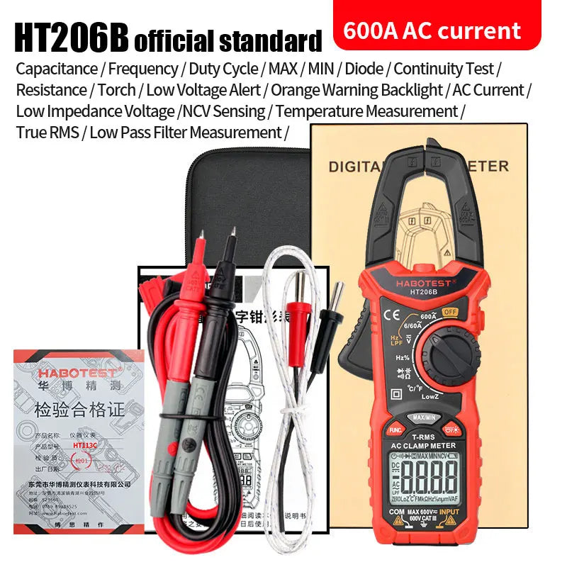 HT208 206 Digital Clamp Meter Pro 1000A 1000V AC DC Current Clamp True RMS Pliers Ammeter Voltmeter VFD REL Ohm Capacitor Tester