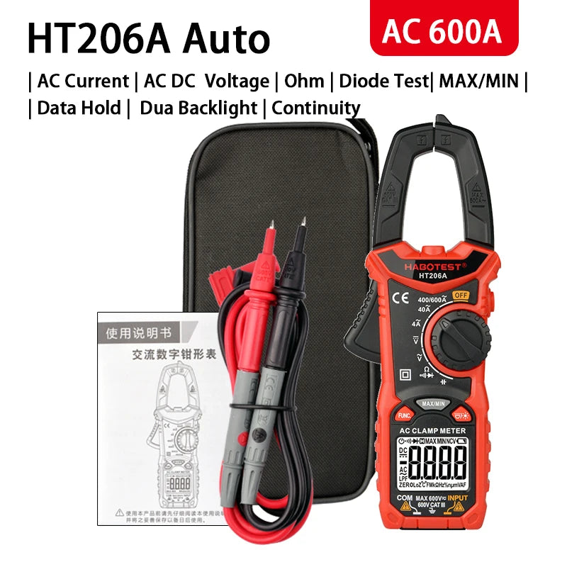 HT208 206 Digital Clamp Meter Pro 1000A 1000V AC DC Current Clamp True RMS Pliers Ammeter Voltmeter VFD REL Ohm Capacitor Tester