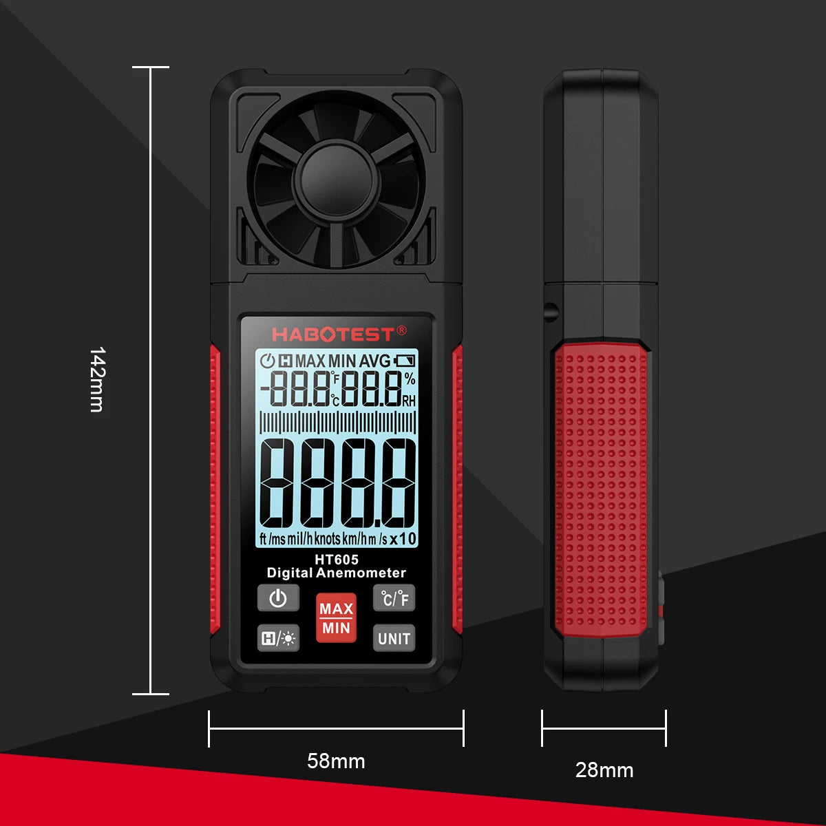 HT605 Digital Anemometer Portable Wind Speed Meter Windmeter LCD Backlight Display Temperature Humidity Meter