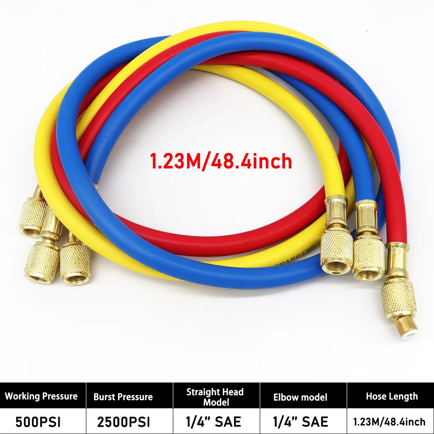 3 Way Manifold Gauge Air Conditioning Diagnostic Freon Charging Set - Fits R134A R404A R410A R22 Refrigerants 2 Couplers Can Tap