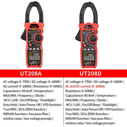 HT208 206 Digital Clamp Meter Pro 1000A 1000V AC DC Current Clamp True RMS Pliers Ammeter Voltmeter VFD REL Ohm Capacitor Tester