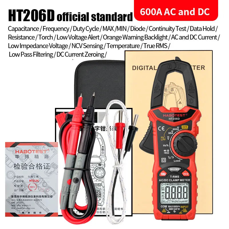 HT208 206 Digital Clamp Meter Pro 1000A 1000V AC DC Current Clamp True RMS Pliers Ammeter Voltmeter VFD REL Ohm Capacitor Tester