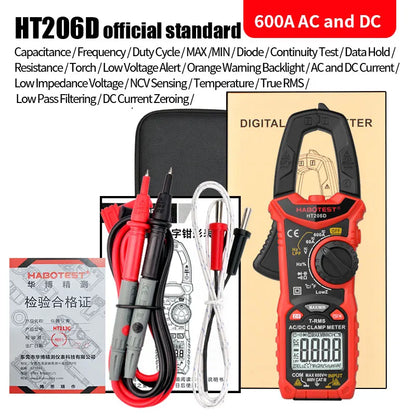 HT208 206 Digital Clamp Meter Pro 1000A 1000V AC DC Current Clamp True RMS Pliers Ammeter Voltmeter VFD REL Ohm Capacitor Tester