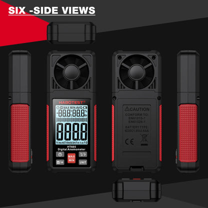 HT605 Digital Anemometer Portable Wind Speed Meter Windmeter LCD Backlight Display Temperature Humidity Meter