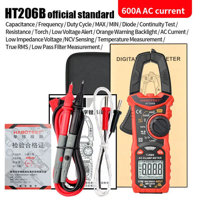 HT208 206 Digital Clamp Meter Pro 1000A 1000V AC DC Current Clamp True RMS Pliers Ammeter Voltmeter VFD REL Ohm Capacitor Tester