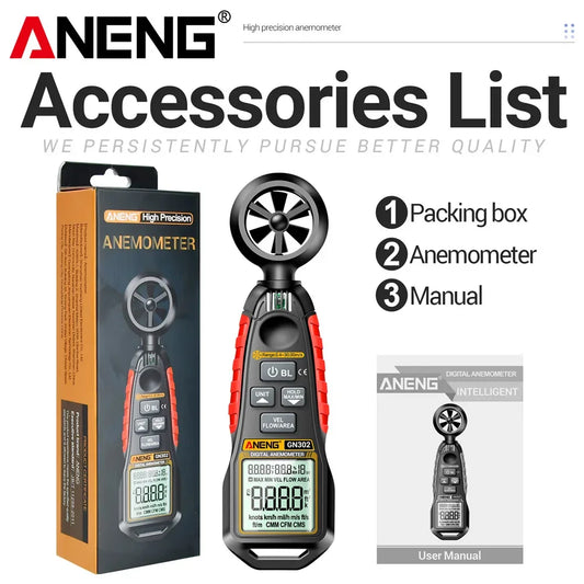 GN302 Handheld Anemometer 9999 Count Digital 0.4~30.00M/S Wind Speed Meter -20.0C~60.0C Temperature Tester Anemometro